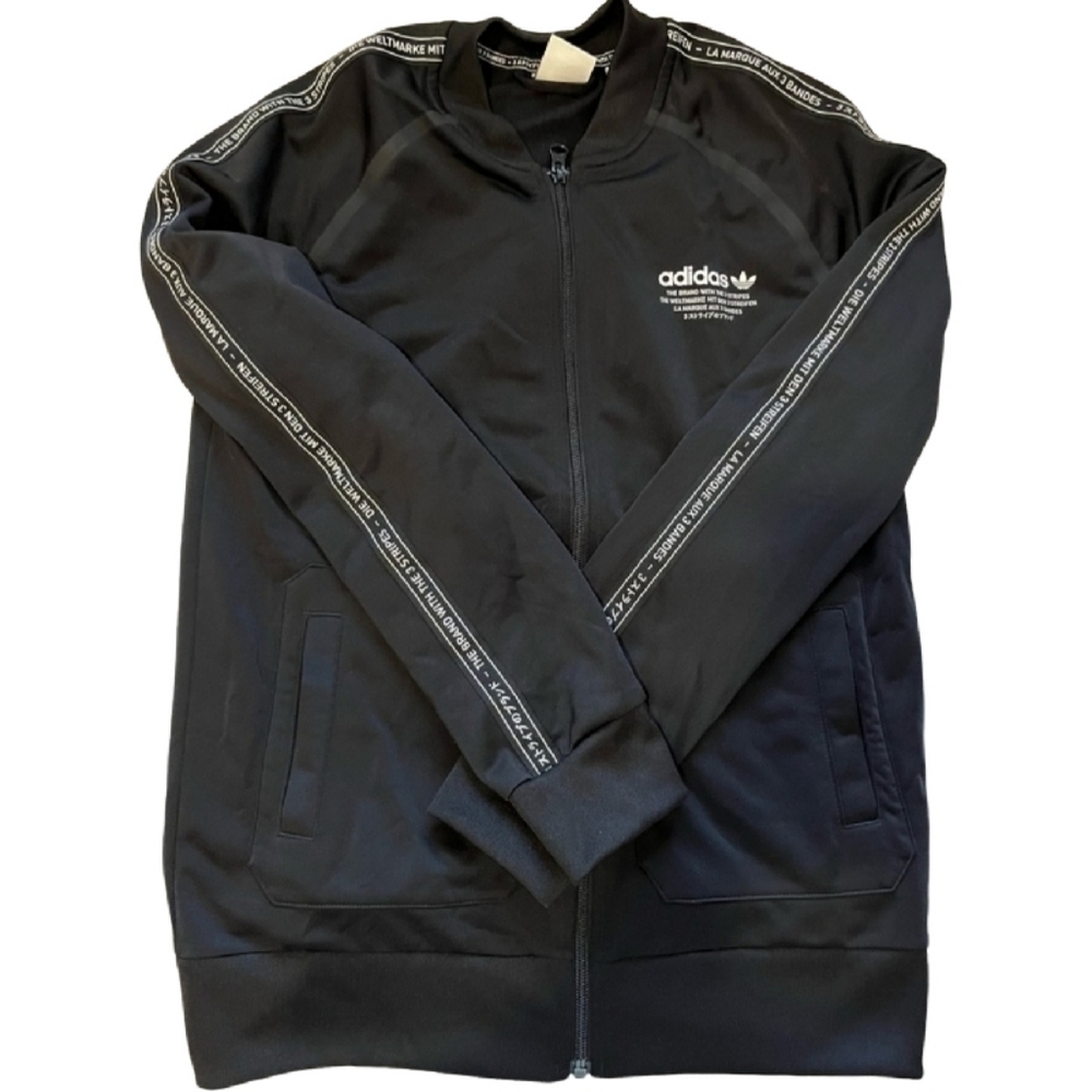 Adidas Size 15-16Y XL  (Unisex) Black Track Jacket Black Full Zip Pockets Unisex